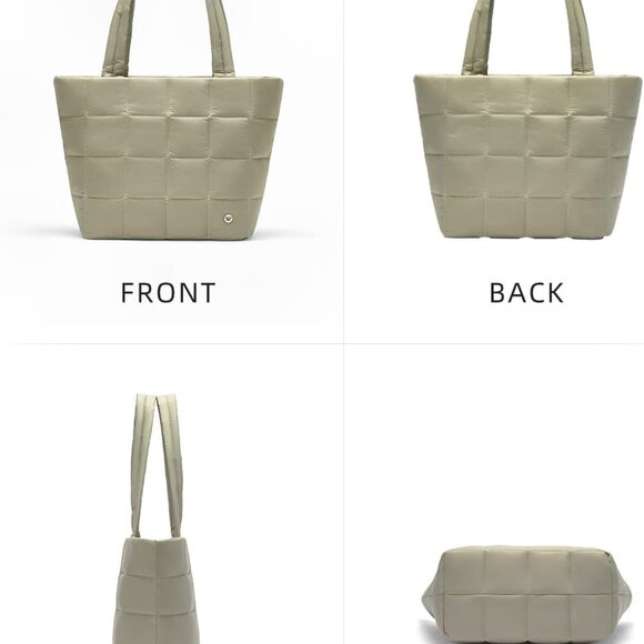 Luxurious Quilted Tote: Soft, Spacious & Stylish Khaki Bag with Laptop Pocket - Picture 6 of 6